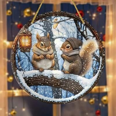 Inspired Finds 2D Acrylic Bird & Flower Hanging Pendant Decorative Ornament For Home Car Window winter Squirrels