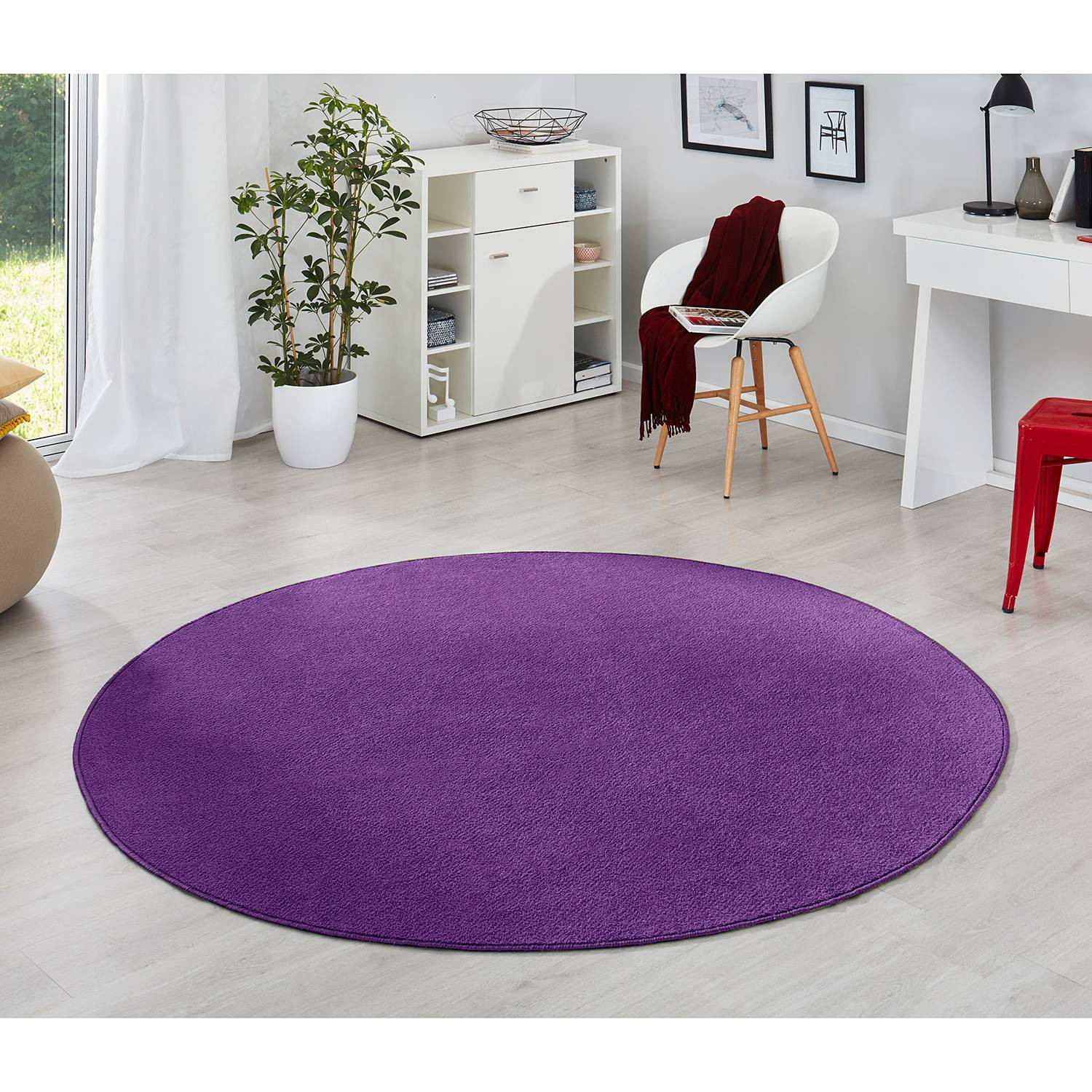 home24 Laagpolig vloerkleed Fancy Circle violet, Ø 200 cm