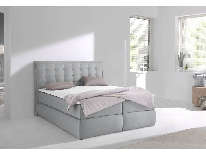 Boxspringbett, Feinstruktur, Grau, 175×210 cm, Modernes Kopfteil, Inosign Sagres