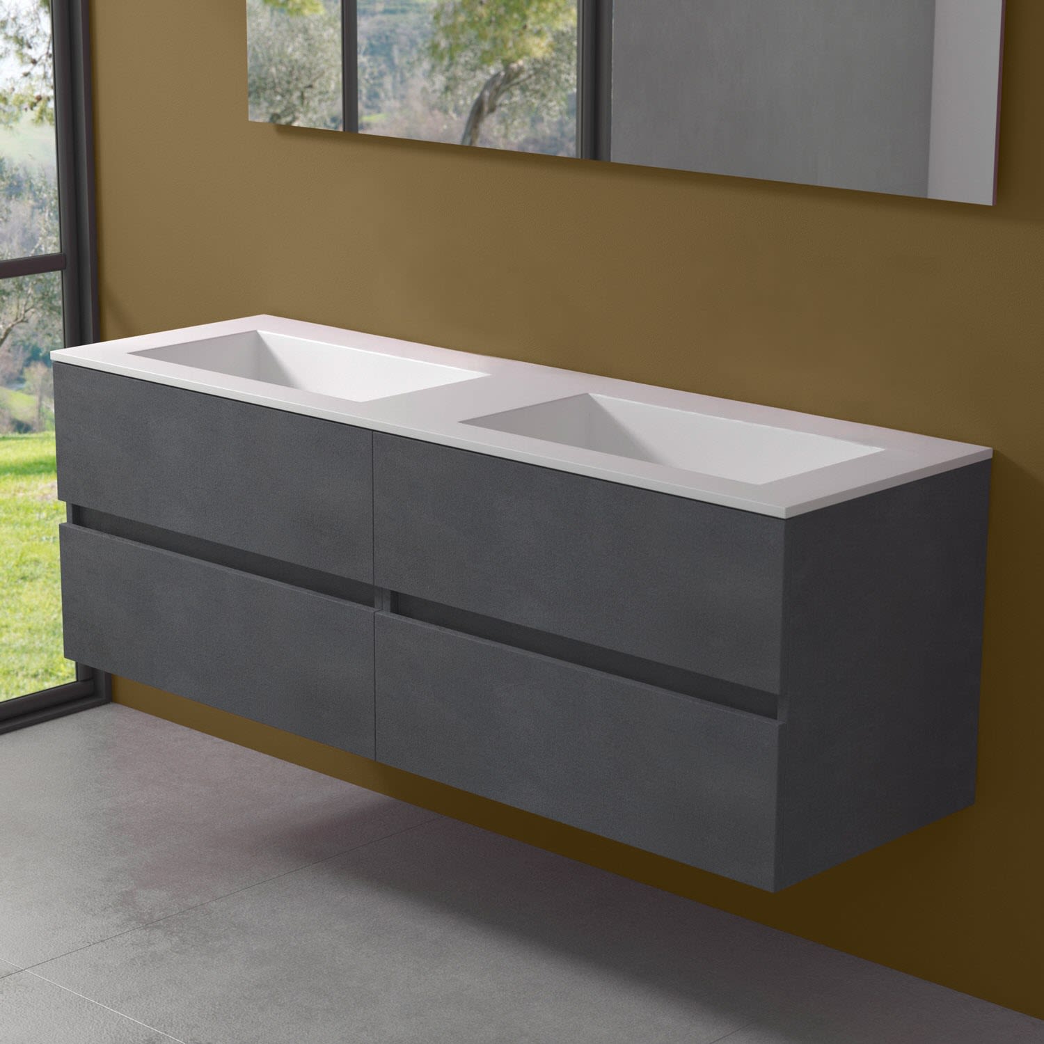 progettobagno Evo 54 Lago double washbasin with vanity unit 160 cm without tap hole MB54E160L2HISRDE4