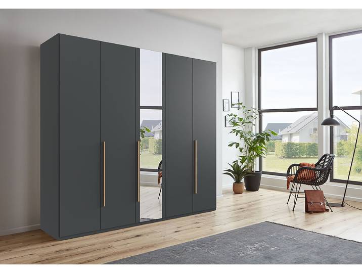 Armoire portes battantes London- Miroir 225cm Gris/Graphite Basic Marron 1 miroir