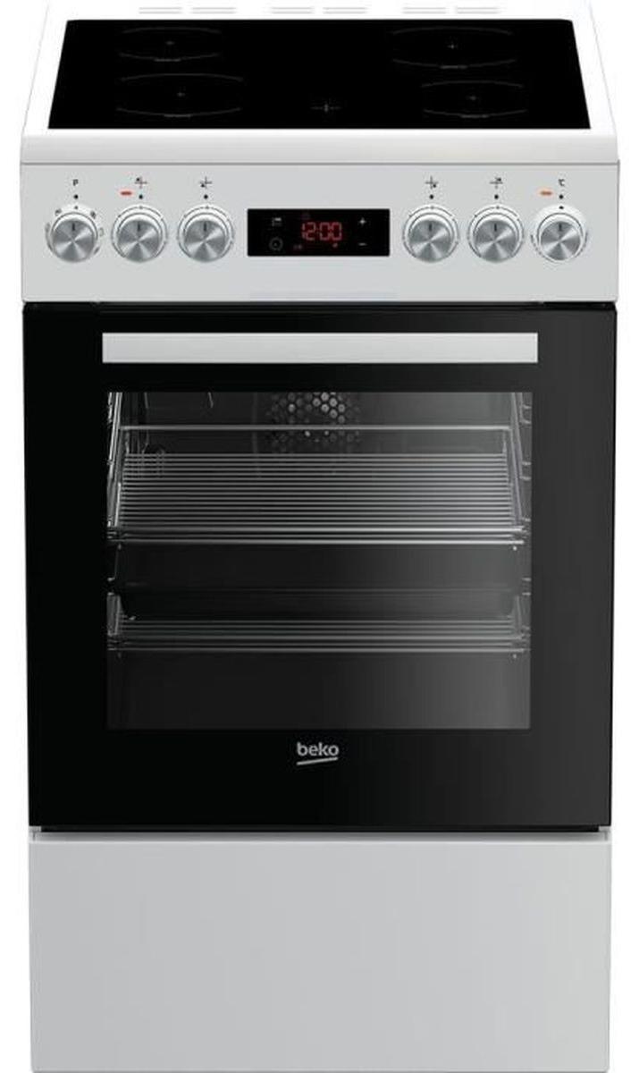Beko FSE57302GWC, Freistehender Herd, Schwarz, Weiß, Drehregler, Berührung, Weiß, Vorne oben, Zonen-Induktionskochfeld