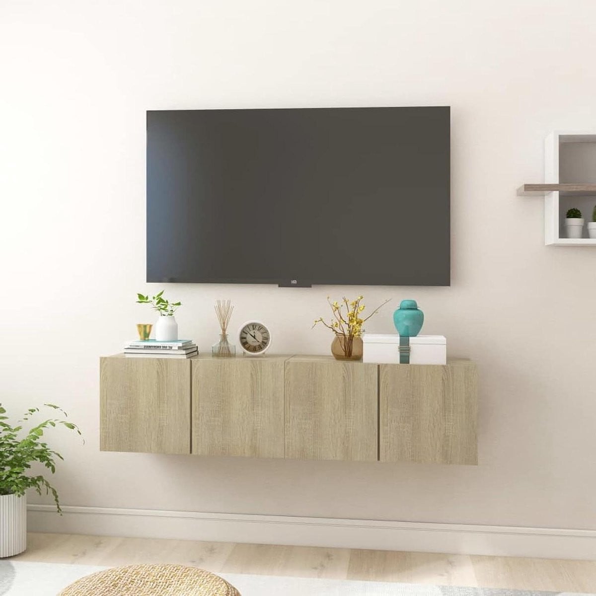 Set van 3 moderne hangende tv-meubels voor in de woonkamer - Sonoma eiken