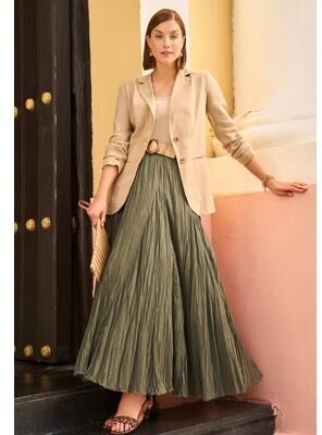 Plus Size Women's Flowing Crinkled Maxi Skirt by Jessica London in Dark Olive Green (Size 34)