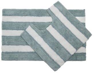 IH Casa Decor 2Pc Cotton-Poly Bath Mat Set White/Blue Stripes