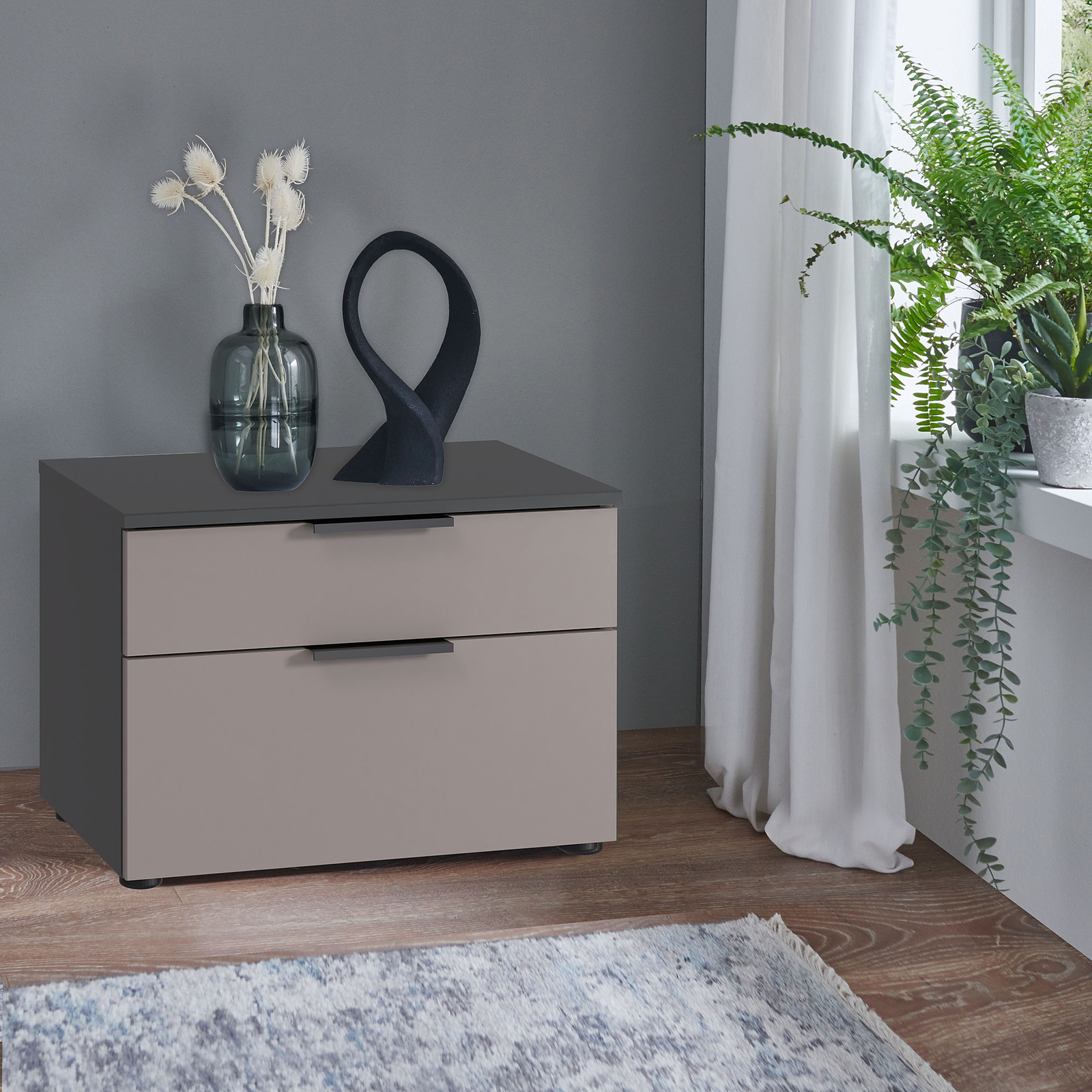 home24 Nachtkastje modern bruin/grijs/saharagrijs Hoogte: 47 cm
