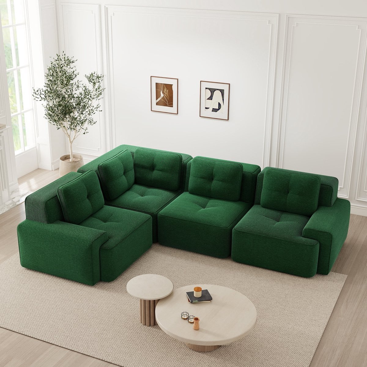 HAUSS SPOLE Hoekbank - Modulaire Diepzitbank - Cord Groen