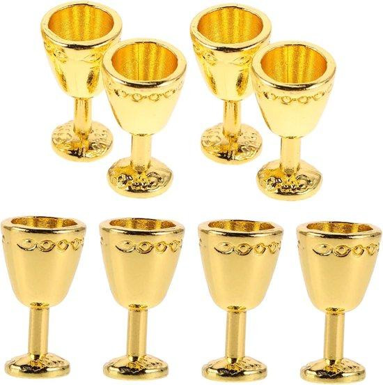 Set van 8 Miniatuur Wijnkelken in Vintage Stijl - Goud - Poppenhuis Accessoires