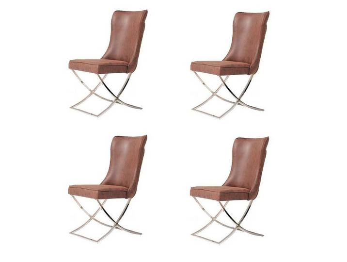 JVmoebel Polsterstuhl Edelstahl Sessel mit braunem Stoffbezug für modernes Wohnen (1 St), Made in Europa