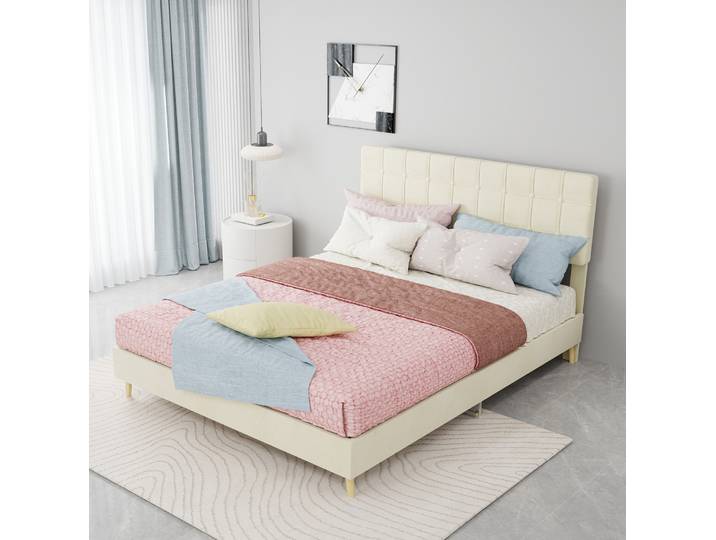 Lit Adulte 140x200 Velours Beige Double Chambre Havrya