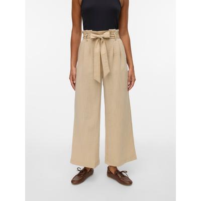 Paperbag-Hose VERO MODA "VMSYDNEY HW PAPERBAG ANKLE PANT NOOS", Damen, Gr. S (36), Länge 32, safari, Web, Obermaterial: 53% Viskose, 35% Polyester, 12% Nylon, unifarben, knöchelfrei, Hosen Paperbag-Hose, Materialmix