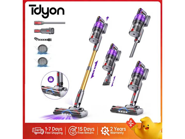 Aspirateur sans fil Tdyon Nova 680W 70000PA, autonomie de 75 minutes, batterie amovible, recharge murale autonome, utilisation sur tapis et à la maison