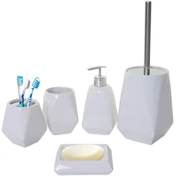 5-teiliges Badset MCW-C71, WC-Garnitur Badezimmerset Badaccessoires, Keramik ~ weiß