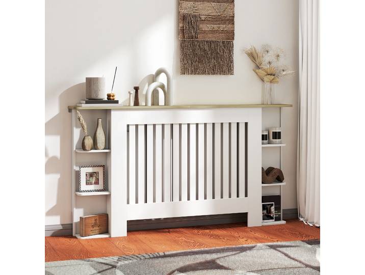 HOMCOM Cache-Radiateur MDF Moderne avec Étagères Blanc 152x83 cm