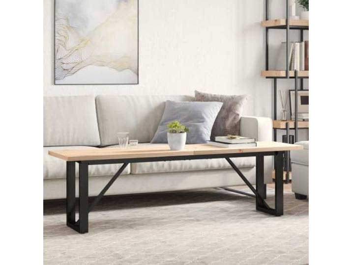 HEFZGDB Couchtisch O-Gestell 160x40x45,5 cm Massivholz Kiefer Stahl Tischplatte Wohnzimmertisch rustikaler Beistelltisch langlebiges Material