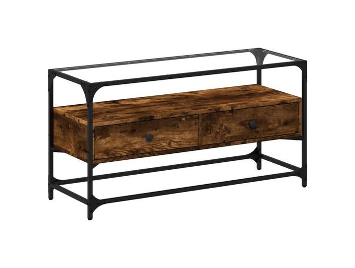 vidaXL TV-Schrank TV-Schrank mit Glasplatte Räuchereiche 98x35x51cm Holzwerkstoff (1-St)