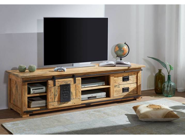 Meuble TV 180x55 Manguier laqué Bois naturel RAILWAY #145