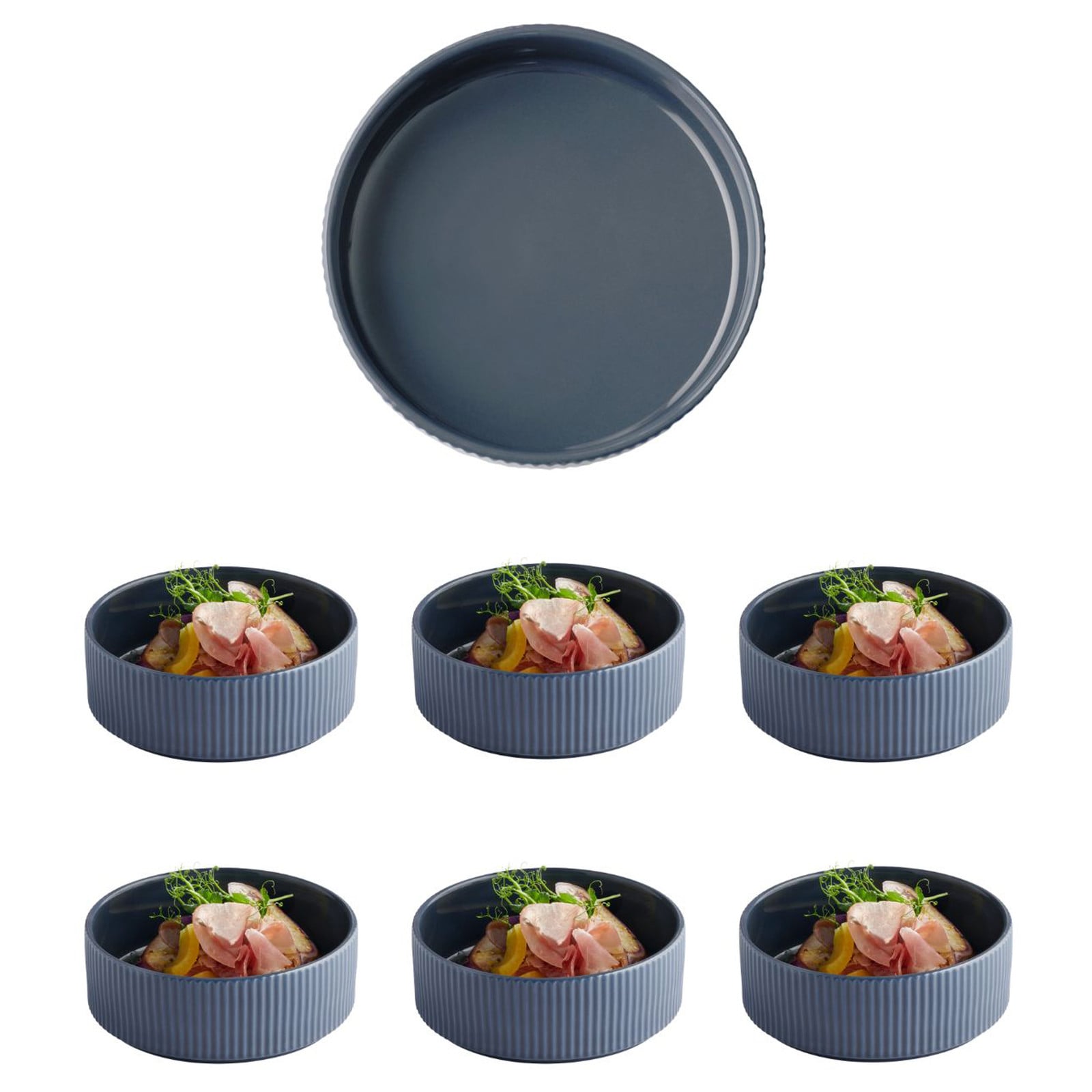 home24 The Grid dip bowl blauw, 6-delig, porselein, 16 x 6 cm