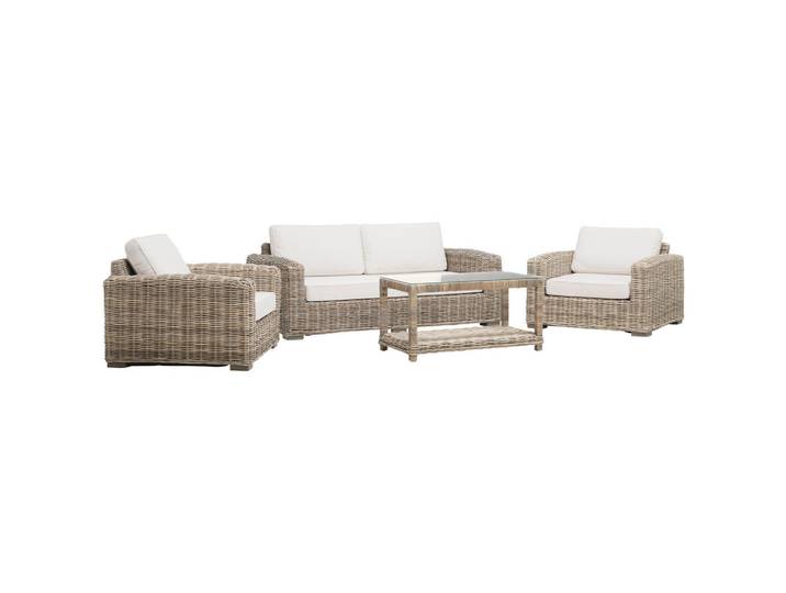 Livetastic Rattan-Sitzgarnitur, Naturfarben, Hellgrau, Textil, 4-teilig, Mahagoni, Rattan,Mahagoni, Rattan, teilmassiv, Füllung: Schaumstoff, Made in Europe, Wohnzimmer, Sofas & Couches, Sitzgarnituren