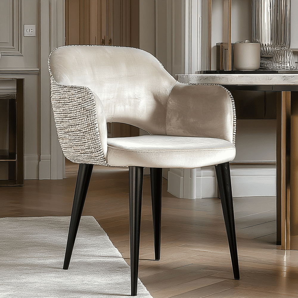 Azura Taupe Velvet & Tweed Dining Chair with Black Legs