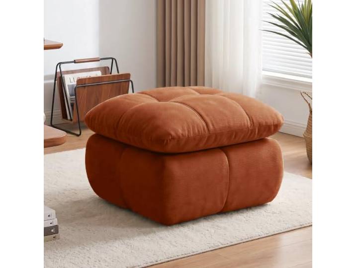 VILUXE 2-Sitzer Sofa Chenille Tiefsitz (Orange, 1 Hockern) Modulsofa Tiefsitz, Chenille 32D Schaumstoff, Wohnzimmer Schlafzimmer Wohnung, Paare Familien