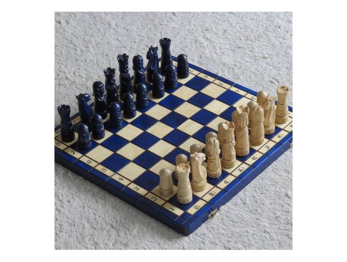 Holzprodukte Spiel Schach Schachbrett 50 x 50 cm Schachspiel SET Holz Geschnitzt blau