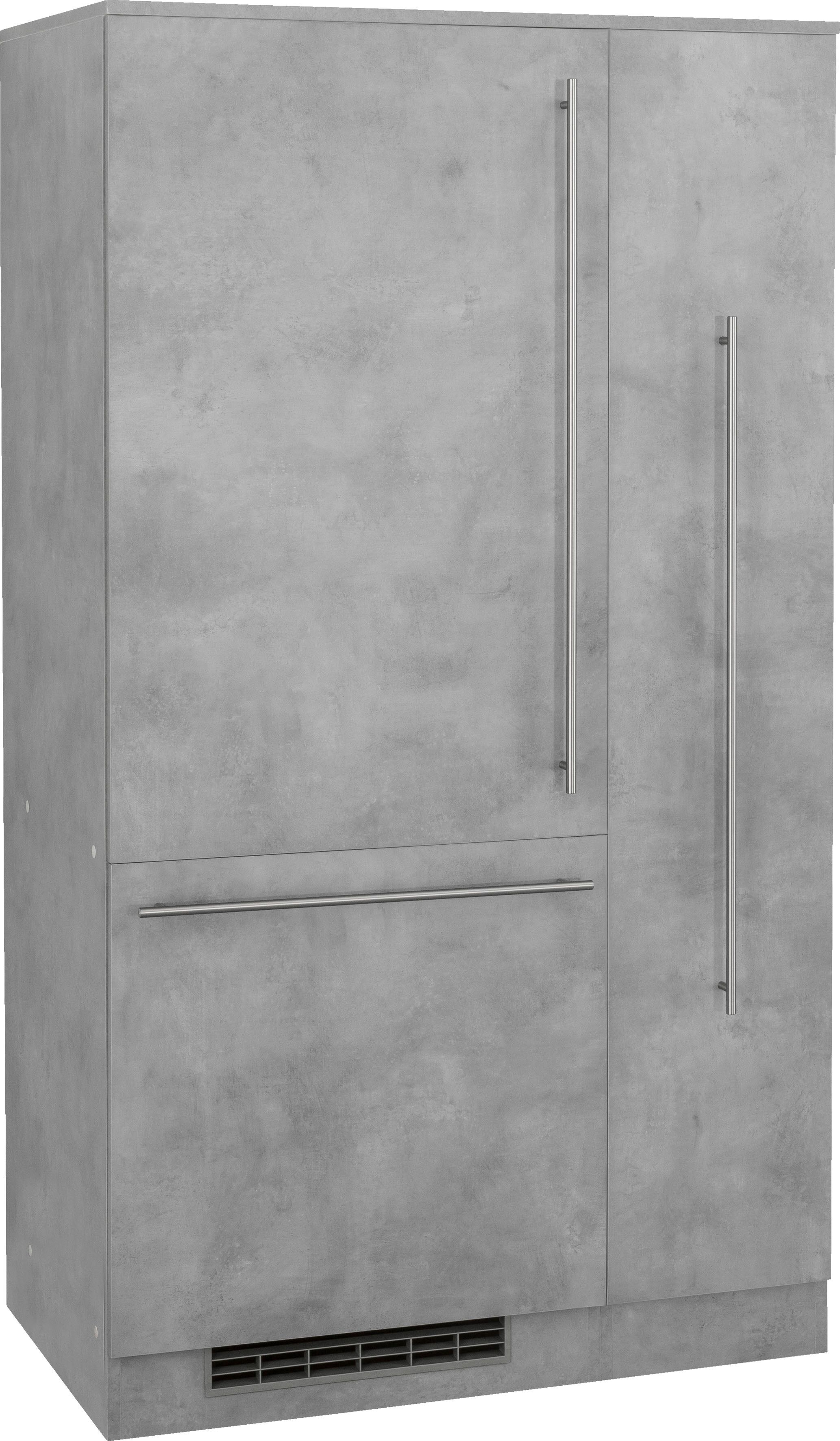 Küche WIHO KÜCHEN "Chicago", grau (küche: grau, front: betonfarben, korpus: betonfarben, arbeitsplatte: ohne arbeitsplatte), B:90cm H:85cm T:57cm, Komplettküchen-Sets, Küche, wahlweise mit E-Geräten, Breite 90 cm küche: grau, front: betonfarben, korpus: b