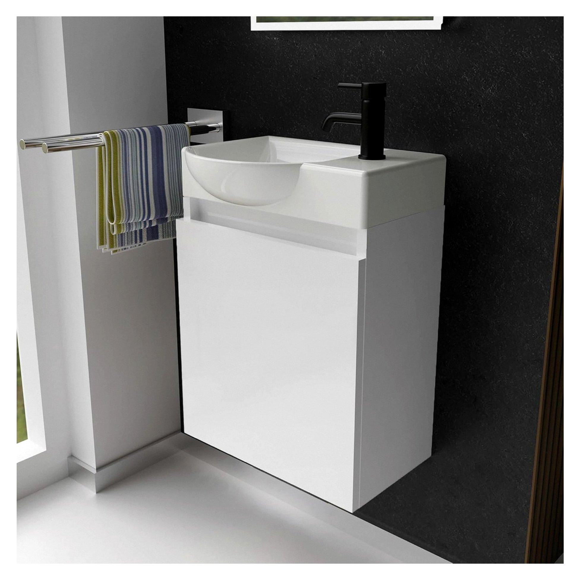 Alpenberger Gäste-WC Waschbecken mit Unterschrank | Kompaktes Badmöbel 45 cm Breite | Waschtisch mit Waschbeckenunterschrank (Weiß, Waschbecken - Linke Seite)