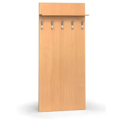 Garderobenwand PRIMO WOOD, 5 Kleiderhaken, Ablage, Holzstruktur vertikal, Buche