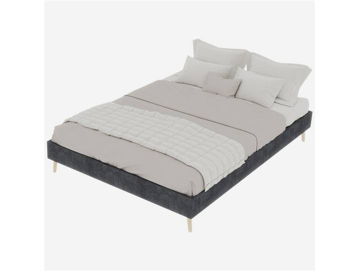 Redom Bettgestell 140/200 cm mit niedrigem Rahmen und modernem Design, Dutch-Velvet-Bezug, Grau, 140x200 cm, Schlafzimmer, Betten