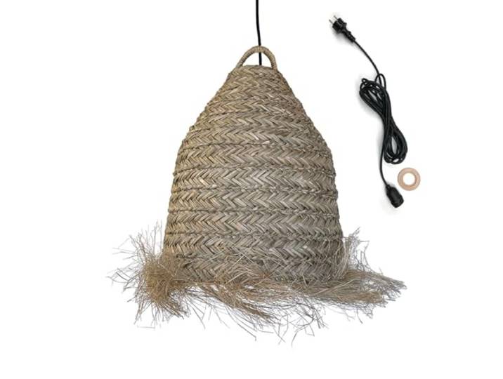 Lumisky Suspension sur secteur pour l'extérieur ANAFI OUTDOOR CABLE en jonc de mer naturel style bohème 5m de longueur de câble