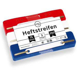 perfect-line Heftstreifen 34 x 150mm, farbig sortiert, aus Kunststoff, 75 Stück