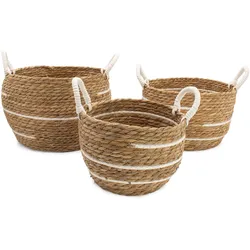 Cotton & Seagrass Large Baskets – Natural Stripes – Set of 3