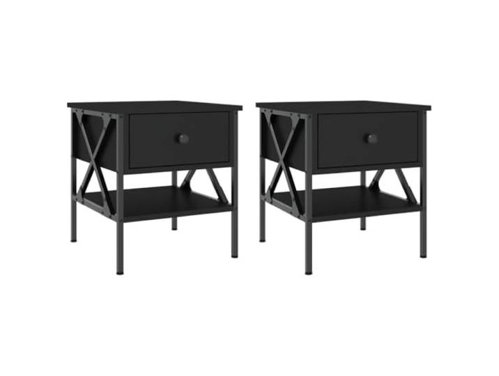 HGLADYU Industrieller Nachttisch 2 STK. Schwarz 40x42x45 cm aus Holzwerkstoff mit Eisenrahmen, verstellbaren Füßen und viel Stauraum für Dekoration