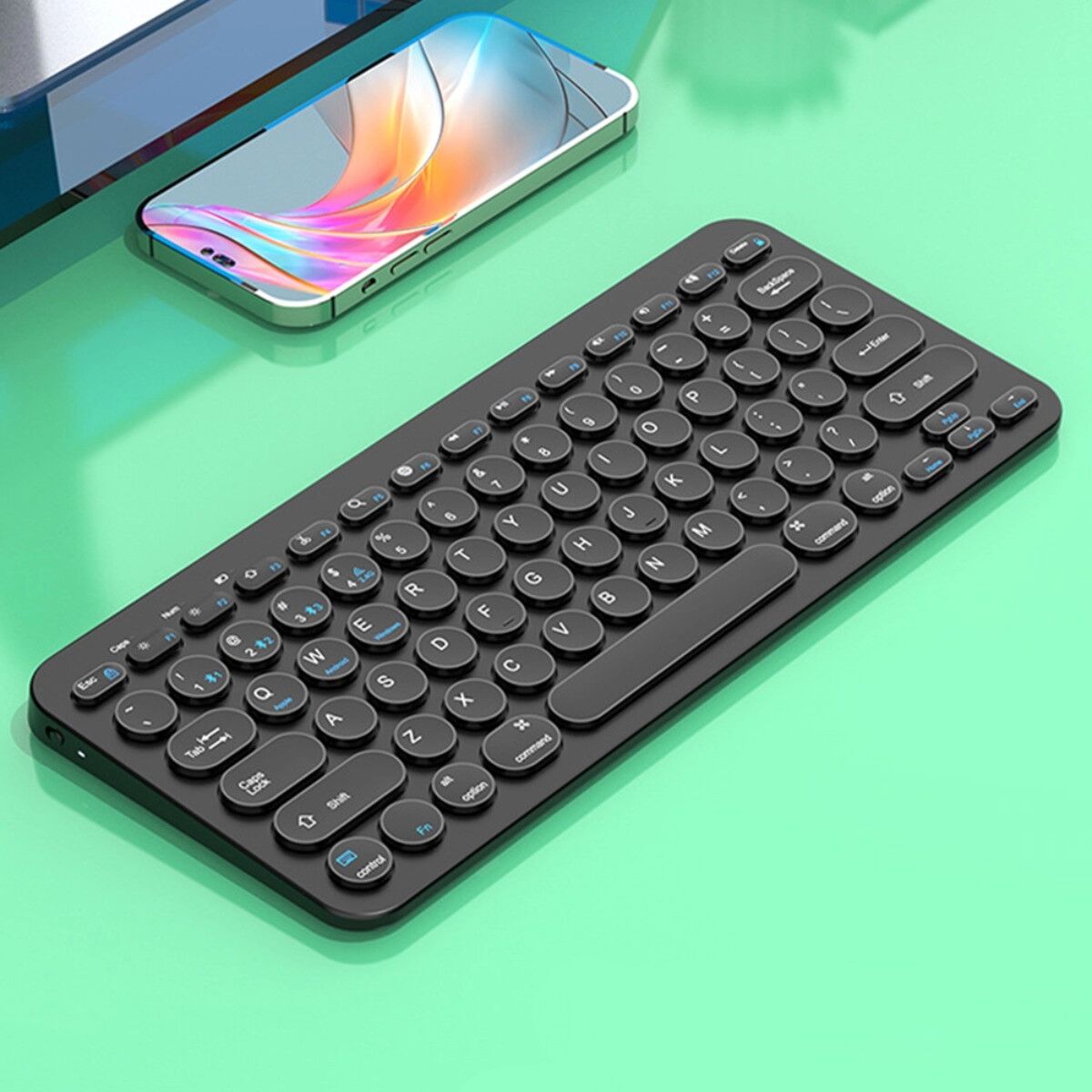 INF Dual-Modus Wireless Tastatur – 78 Tasten Scherenmechanik, Wiederaufladbar, Low-Power Bluetooth, Multi-Device Pairing Schwarz