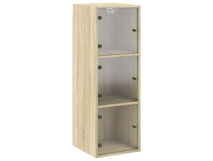 QINXIXINAIXI Wandschrank mit Glastüren Sonoma-Eiche 35x37x100 cm Holzwerkstoff, glatte Oberfläche, mehrere Fächer, Wandmontage, Schwebeschrank, Büro, Haushaltssachen