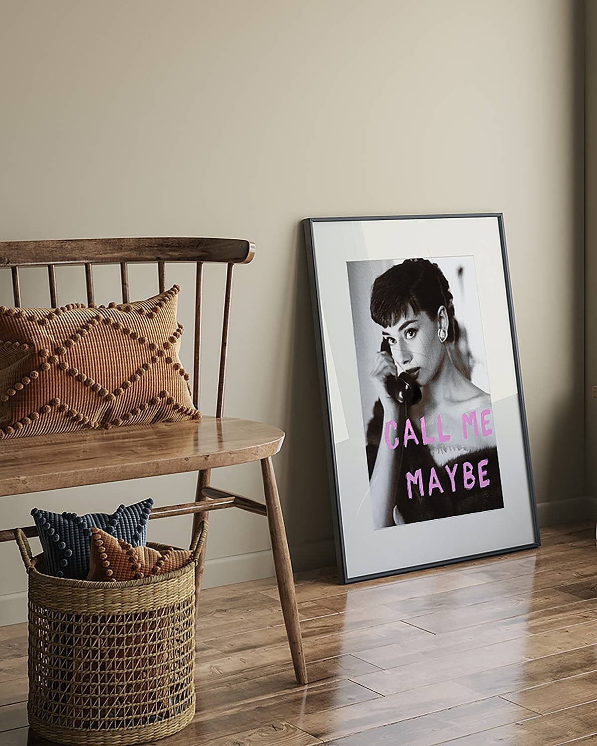 home24 Call me Maybe Wanddecoratie met Acrylglas en Gelakt Massief Beukenhout, Multicolour, 63 x 83 cm