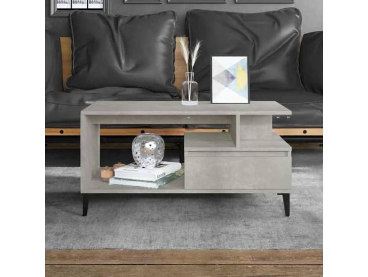 HEFZGDB Couchtisch Betongrau 90x49x45 cm Holzwerkstoff mit Metallfüßen und robuster Tischplatte für Wohnzimmer Einrichtung, Beistelltisch mit viel Stauraum, langlebig und stabil,