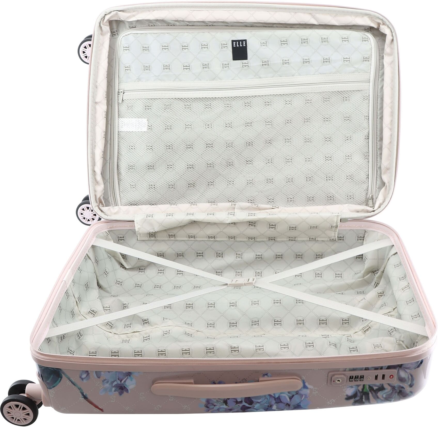Koffer ELLE "Floret", Gr. B/H/T: 45cm x 68cm x 27cm, beige (flieder), bedruckt, Koffer, aus ABS-Materialien
