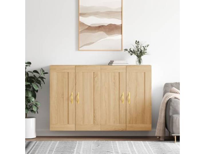 RJPLMFV Wandschränke, 2 Stück, Sonoma-Eiche, Holz Großer Stauraum, Wandbefestigung, vielseitig für Wohnzimmer, feuchtigkeitsbeständig