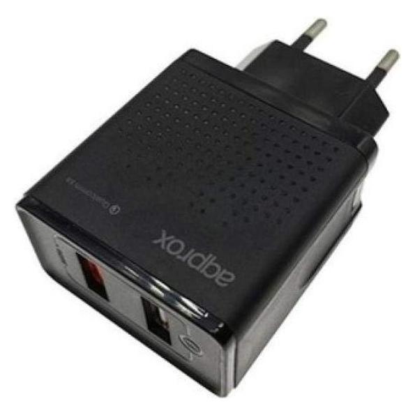 Approx Wandladegerät APPUSBWALLQC 18W Schwarz (18 W, 2 Ports) (APPUSBWALLQC)