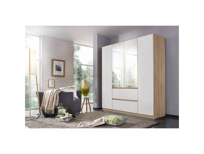 Drehtürenschrank Mainz 181cm Braun/Weiß/Alpinweiß/Eiche Sonoma Dekor Basic mit Spiegeltür/-en