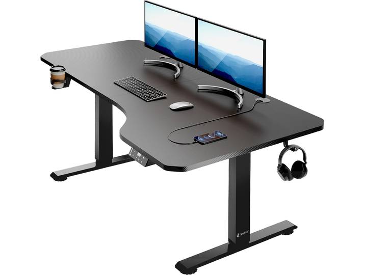 Casaria Bureau réglable en hauteur électrique Noir 160cm bureau assis debout écran LCD support accessoires télétravail