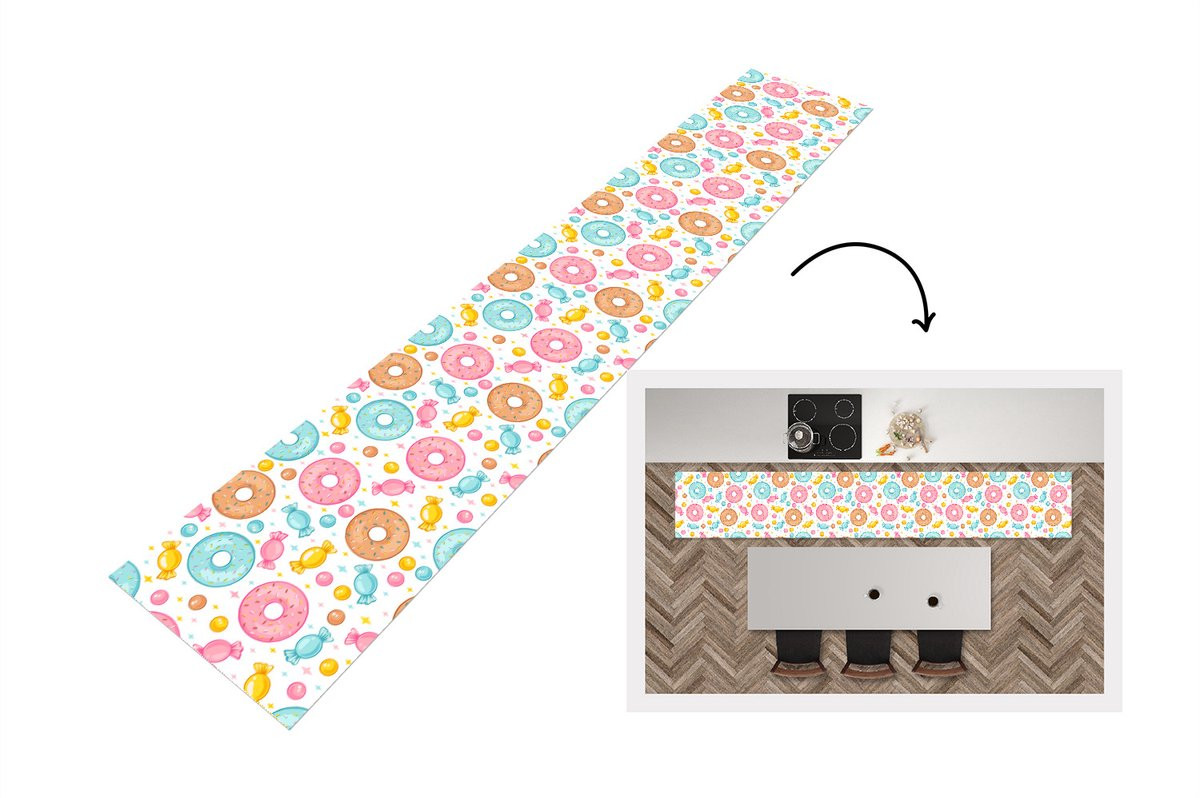 KitchenYeah Keukenloper met Snoep en Donuts Patroon, Vinyl, 360 x 60 cm