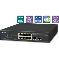 Planet GSD-1008HP Netzwerk-Switch Unmanaged Gigabit Ethernet (10/100/1000) Power over Ethernet (PoE) 1U (10 Ports), Netzwerk Switch, Blau