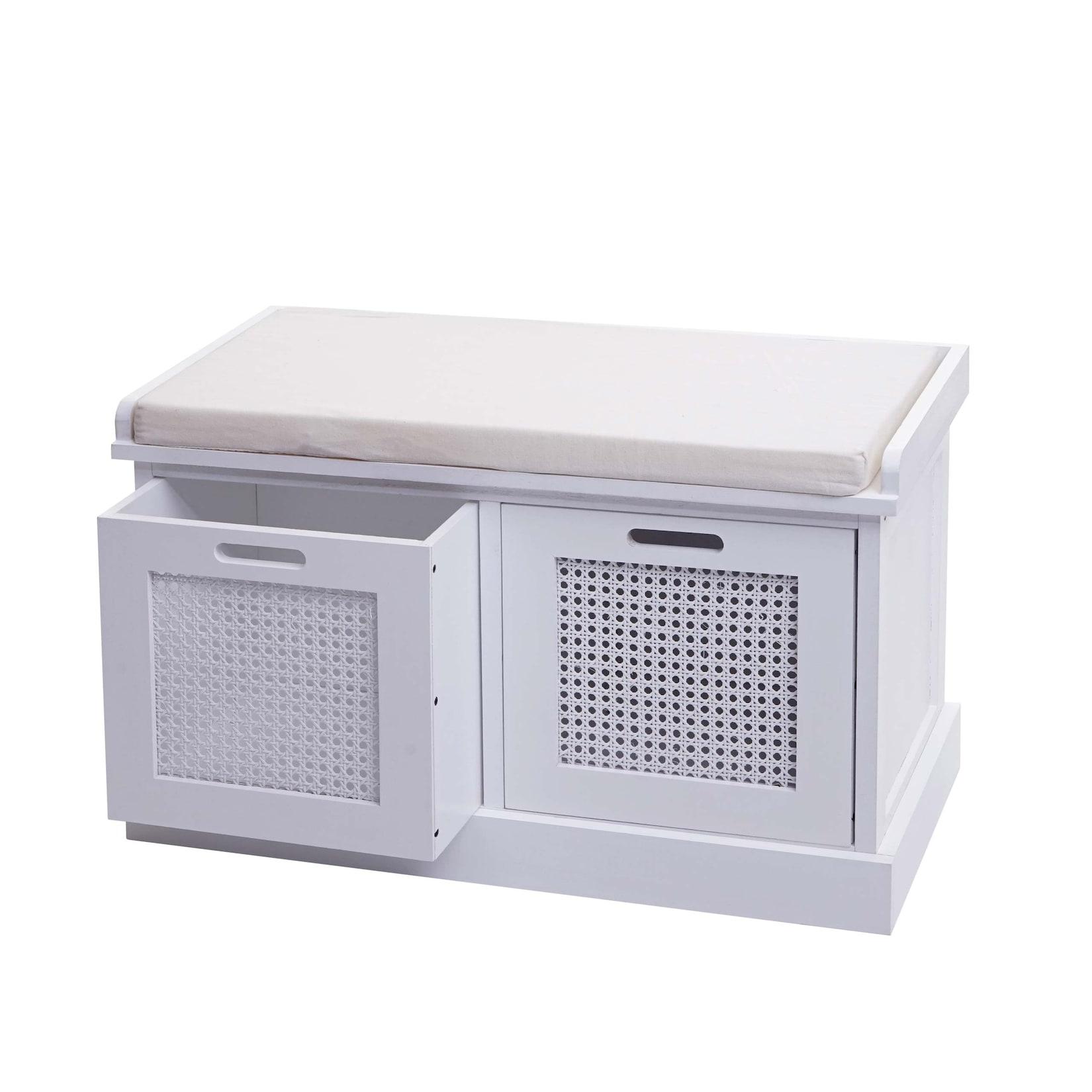 Sitzbank MCW-J49, Polsterbank Garderobenbank, Kissen Aufbewahrungsboxen Staufach 47x75x40cm ~ weiß, Polster creme-