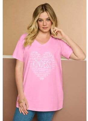 Plus Size Women's Graphic Tee by Roaman's in Fresh Pink Heart (Size 12)
