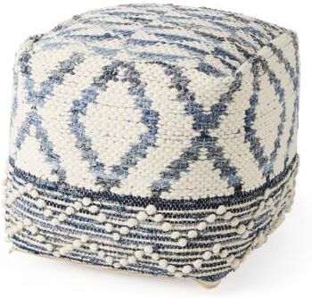 "Mercana ""Eshana"" Cream Patterned Wool & Denim Square Pouf"