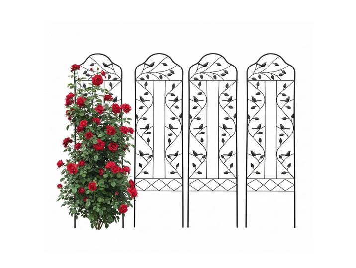 Relaxdays Rankgitter Schwarz Vintage 4er-Set Stahl 115x32 cm, Metall, 32x115x0.5 cm, Dekoration, Gartendeko, Rankgitter