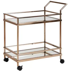 Goldener Servierwagen mit verspiegeltem Sicherheitsglas, rollbar, stilvoll, vielseitig. 65x45x84 cm | Kadima Design